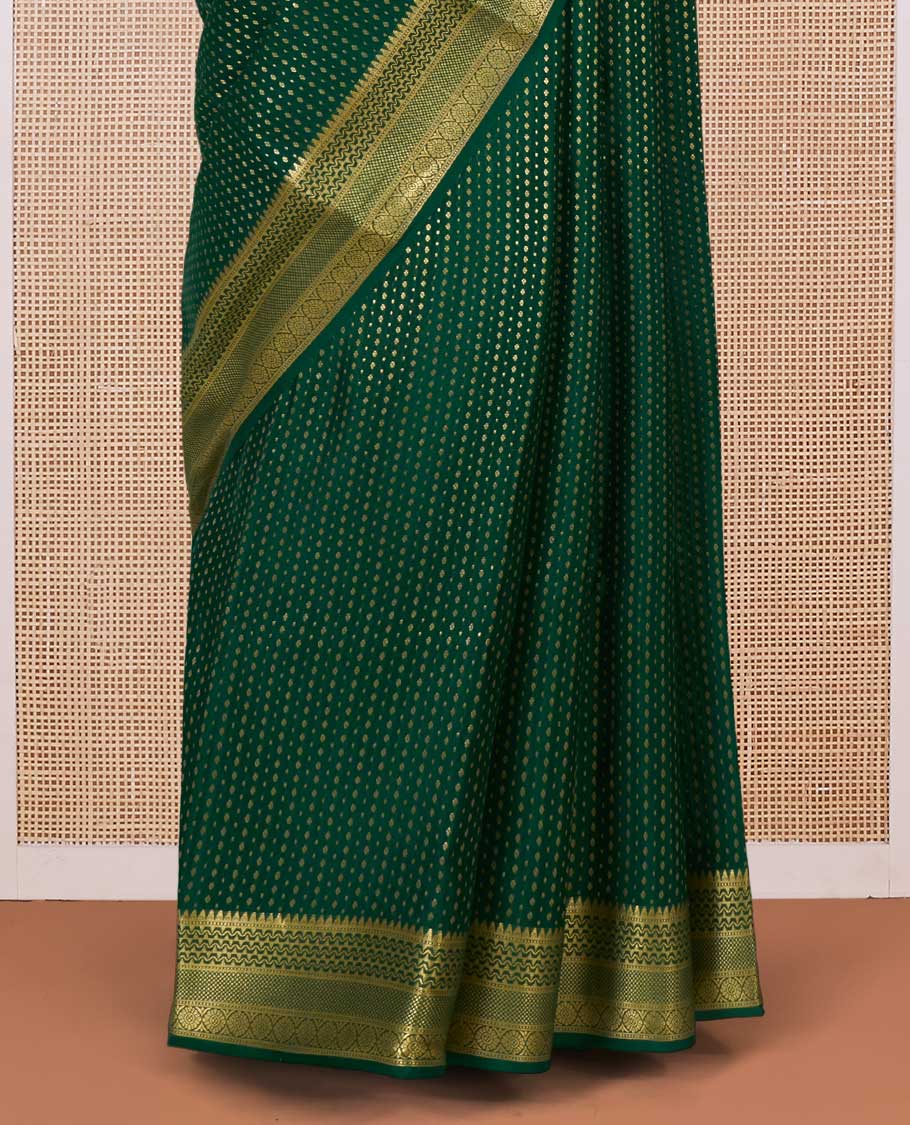 Green zari buttas Mysore silk saree, traditional zari border, and pallu of jaal design