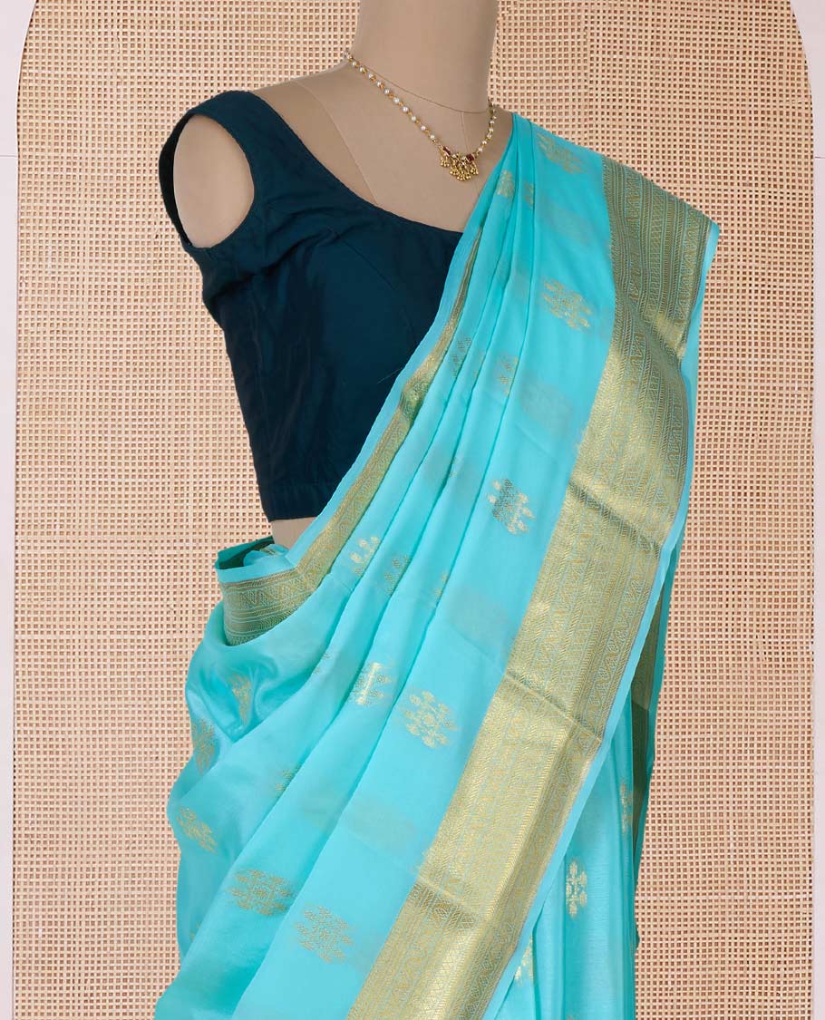 Green zari buttas Mysore silk saree, traditional zari border, and jaal pallu