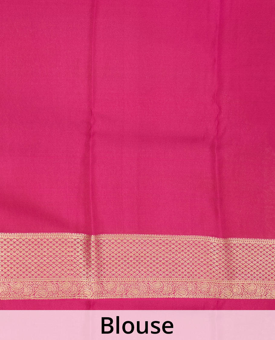 Yellow paisley jacquard Mysore silk saree, contrast traditional zari border, and pallu of floral jaal design