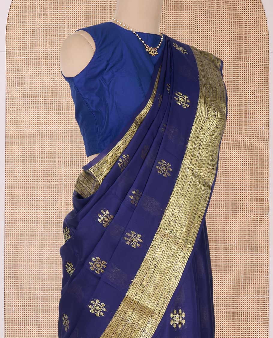 Blue zari buttas Mysore silk saree, traditional zari border, and pallu of jaal design