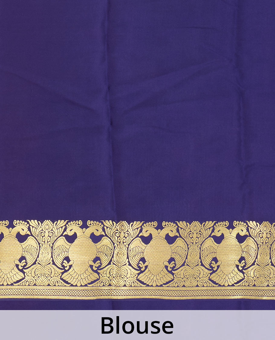 Pink plain Mysore silk saree, two-headed eagle zari border, and pallu steeped with two-headed eagle motifs