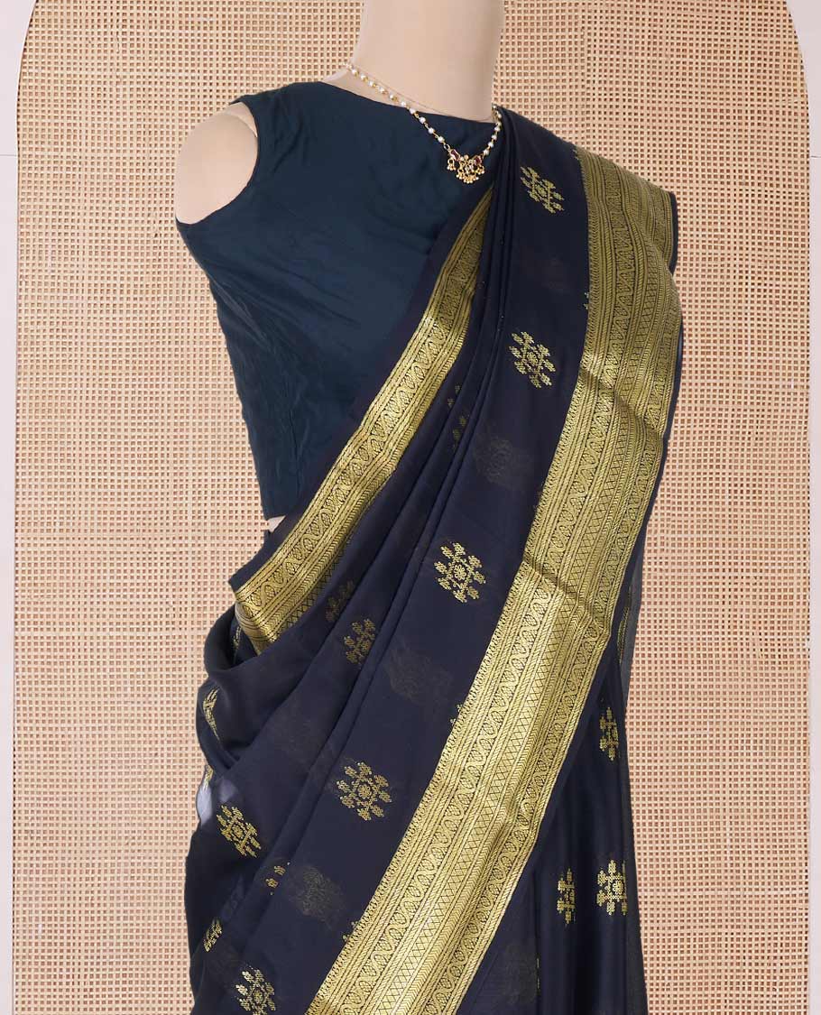 Black zari buttas Mysore silk saree, traditional zari border, and jaal pallu