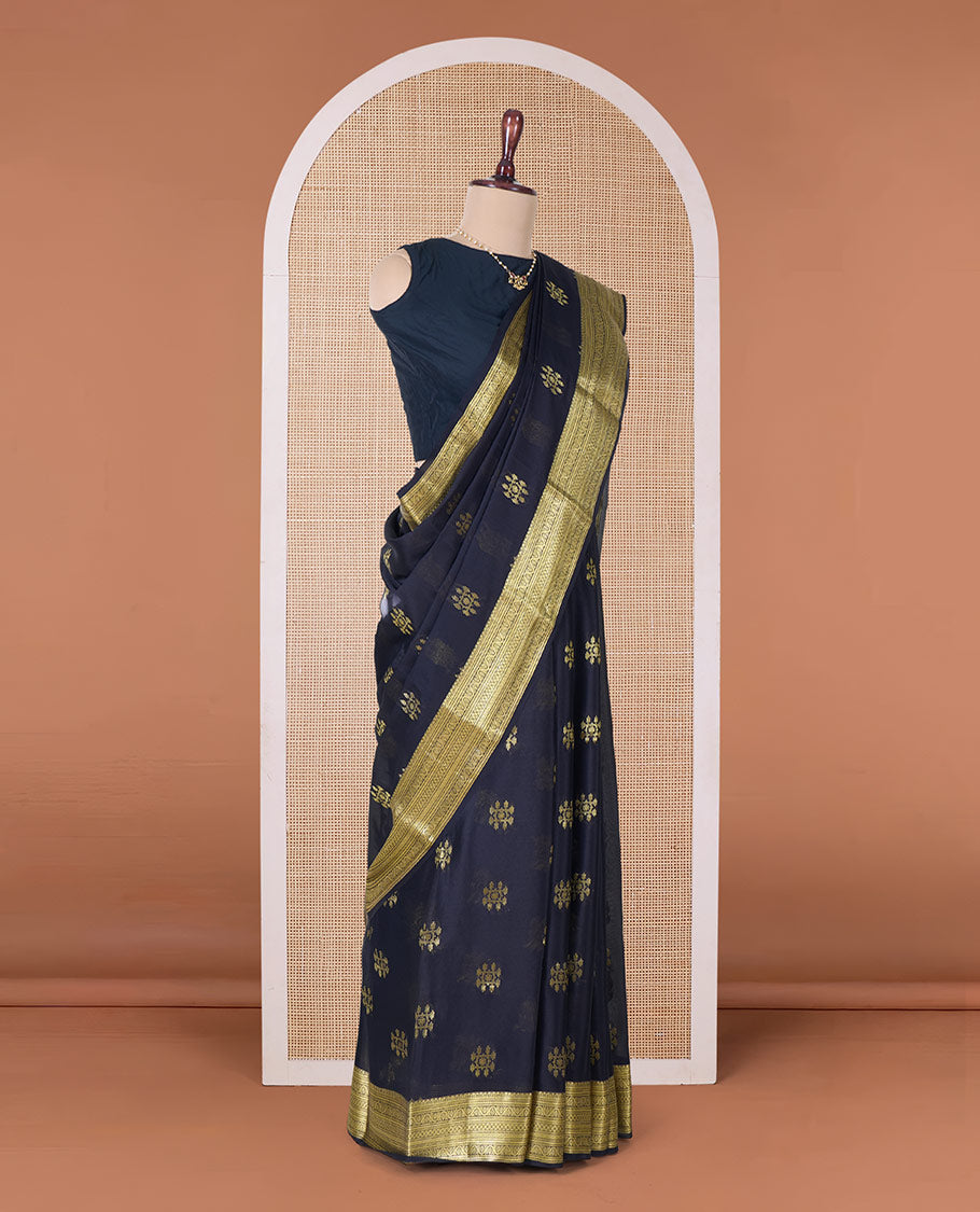 Black zari buttas Mysore silk saree, traditional zari border, and jaal pallu