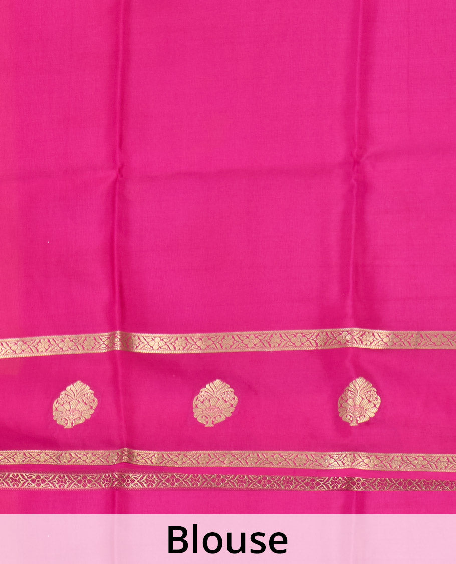 Yellow zari butta zari buttas Mysore silk saree, contrast traditional zari border, and pallu of jaal design