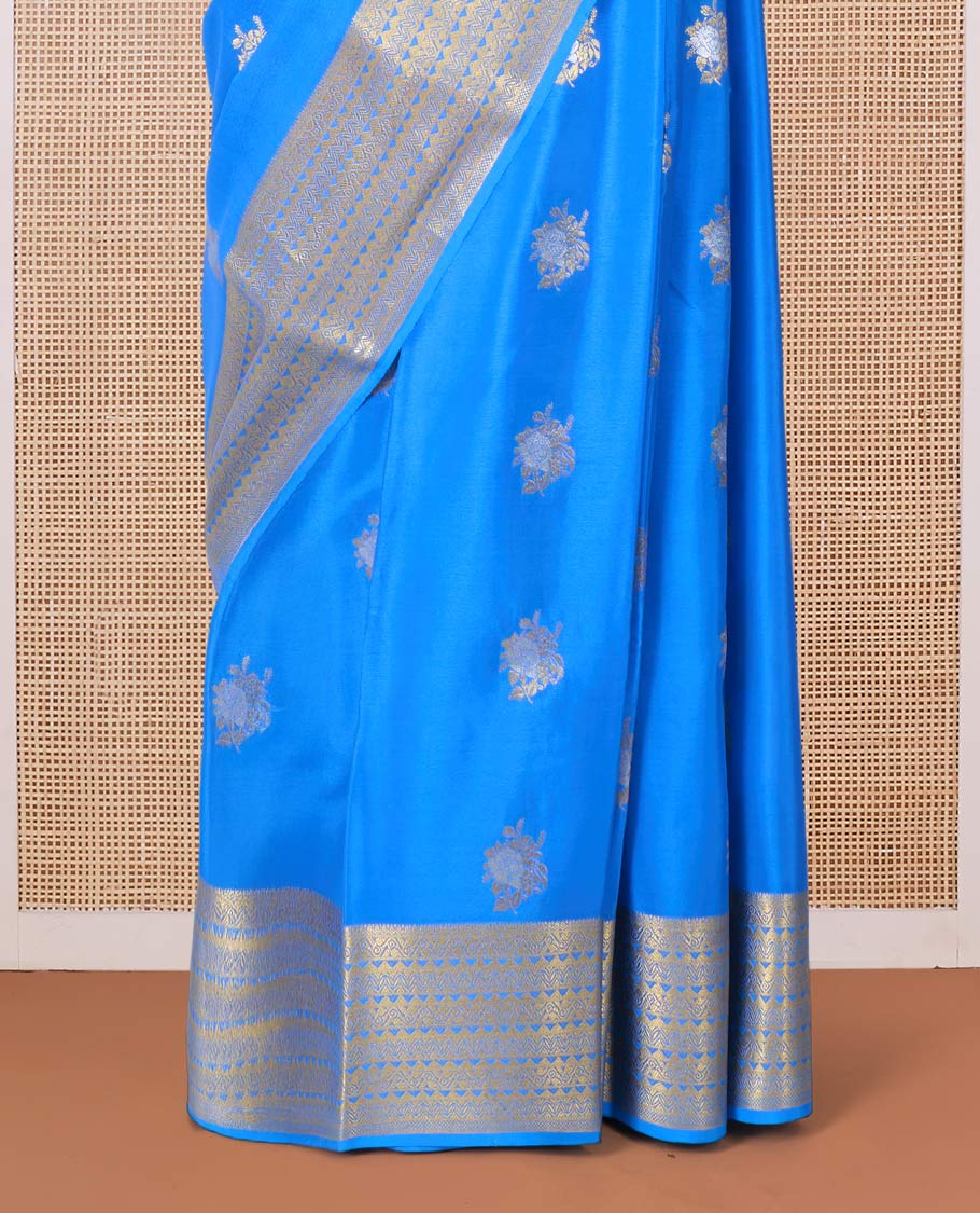 Blue zari buttas Mysore silk saree, traditional zari border, and pallu