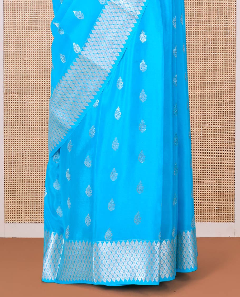 Blue zari buttas Mysore silk saree, peacock eye border, and pallu of jaal design