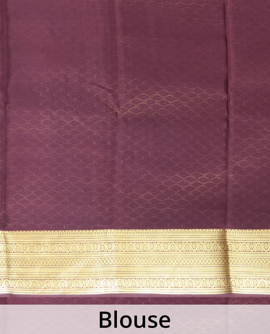 Maroon floral jaal jacquard Mysore silk saree, jaal patterned border, and jaal pallu