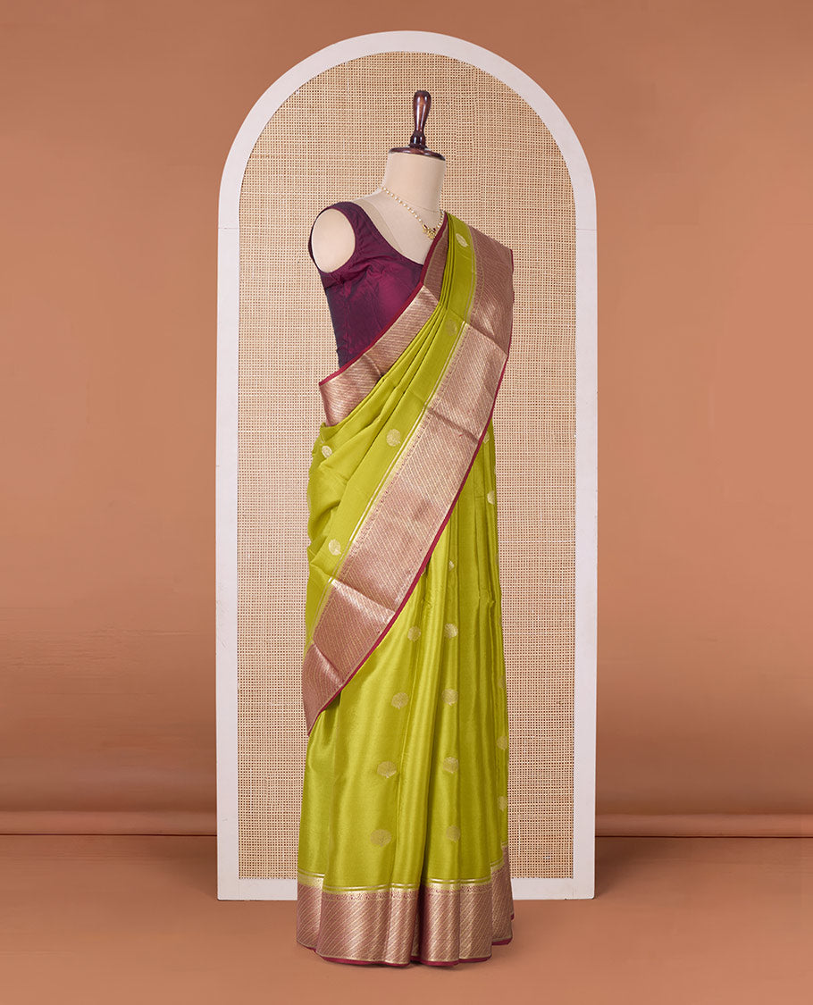 Green tree butta Mysore silk saree, contrast traditional zari border, and intricate pallu