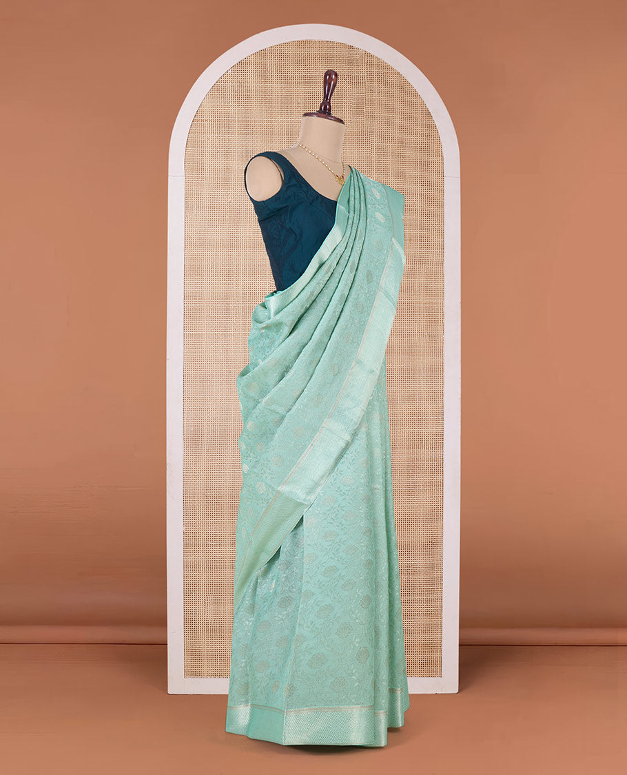 Green floral jaal jacquard Mysore silk saree, traditional zari border, and jaal pallu