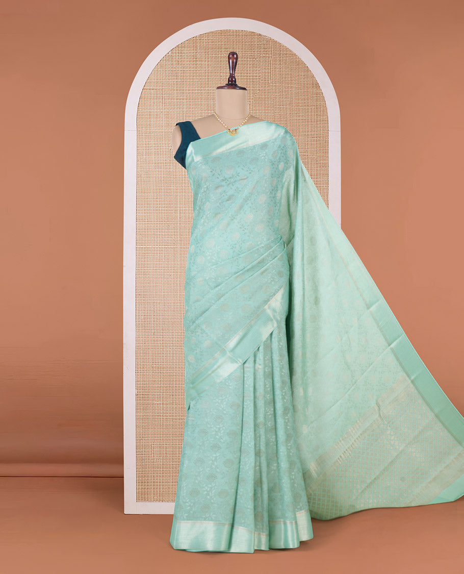 Green floral jaal jacquard Mysore silk saree, traditional zari border, and jaal pallu