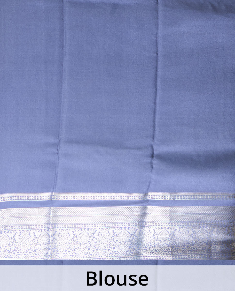 Grey zari buttas Mysore silk saree, traditional zari border, and intricate pallu