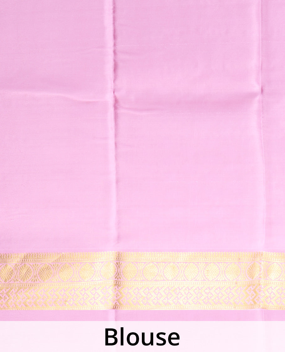 Green zari buttas Mysore silk saree, contrast traditional zari border, and pallu of jaal design