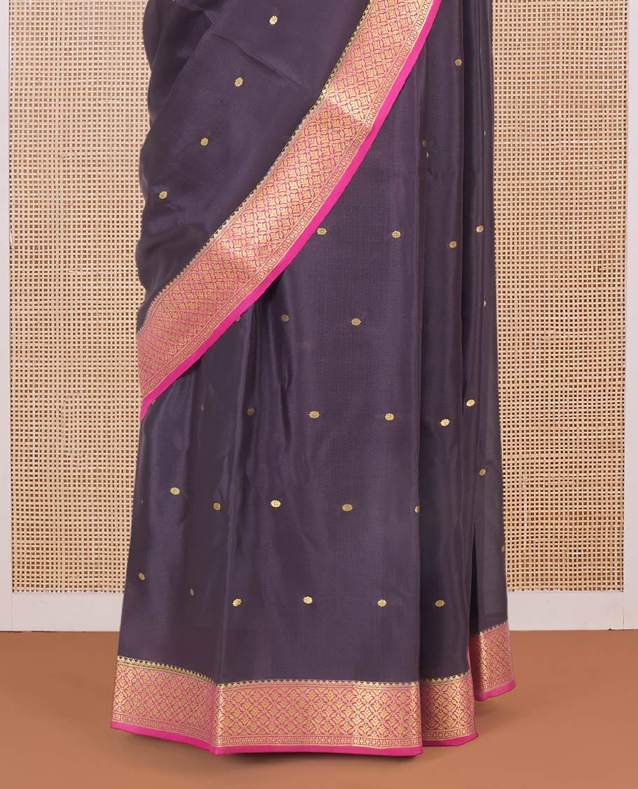Black zari buttas Mysore silk saree, contrast jaal design zari border, and pallu of jaal design