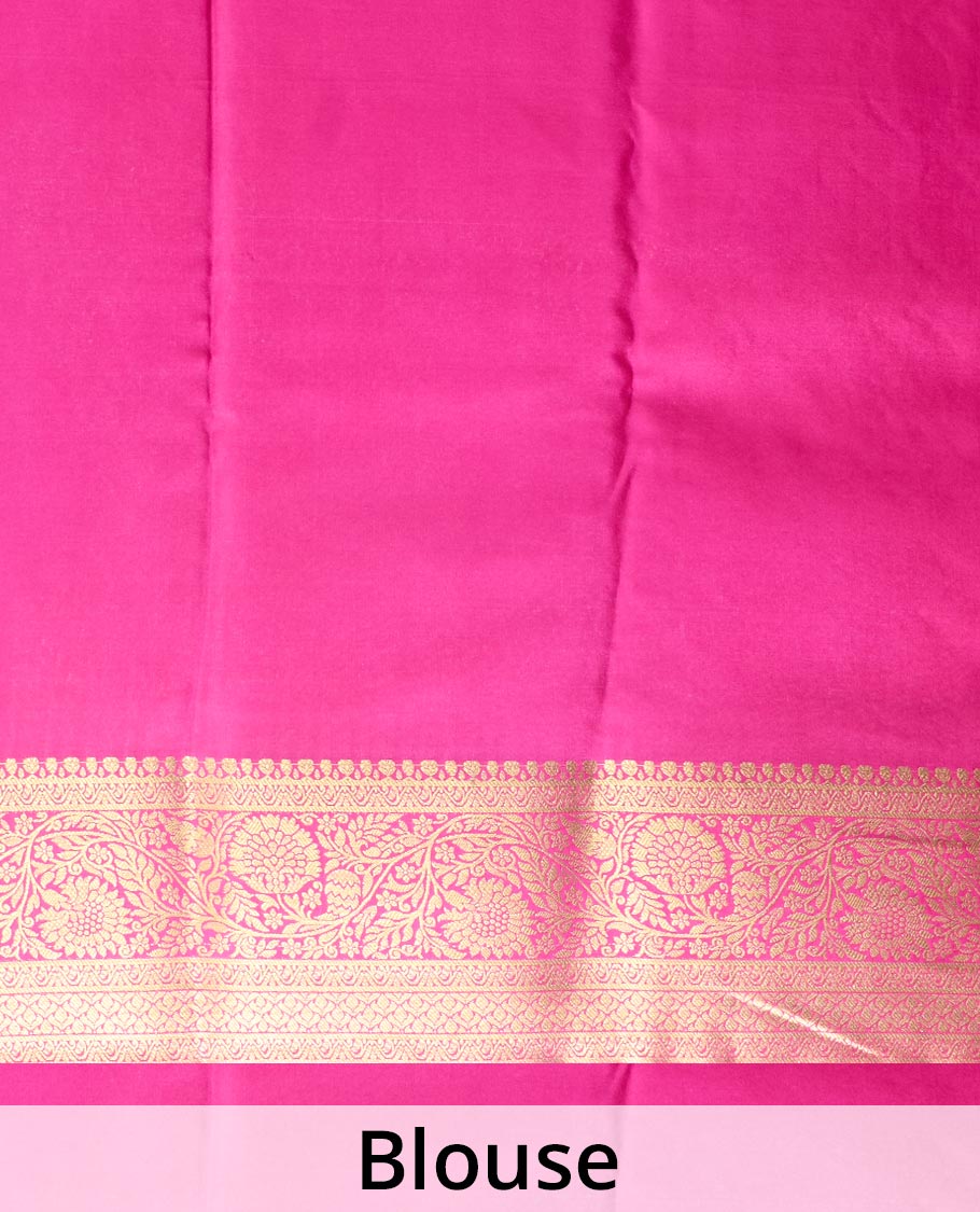 Gold zari buttas Mysore silk saree, contrast traditional zari design border, and intricate pallu