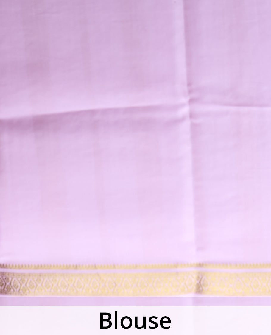 Pink zari buttas and checked Mysore silk saree, traditional zari border, and zari striped pallu
