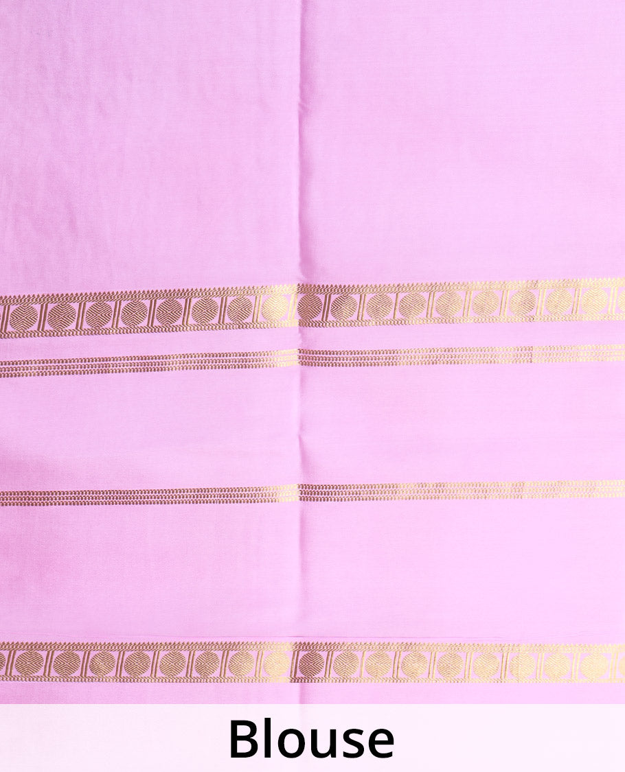 Purple buttas enclosed checked Mysore silk saree, contrast traditional zari border and pallu of zari designs