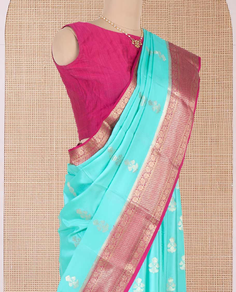 Green zari buttas Mysore silk saree, contrast traditional zari border, and jaal pallu