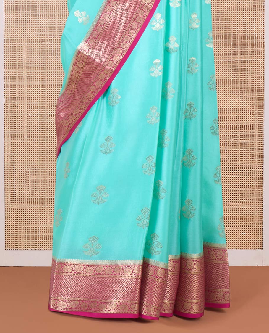Green zari buttas Mysore silk saree, contrast traditional zari border, and jaal pallu