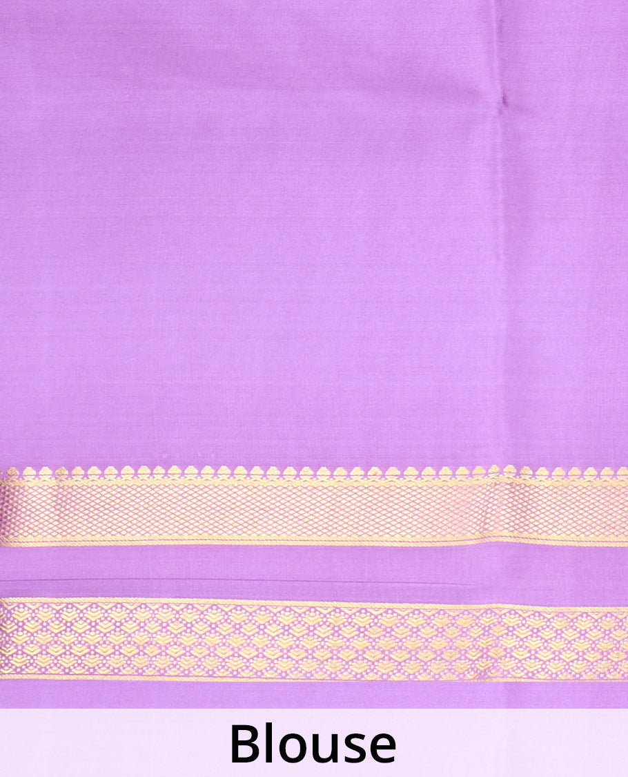 Multi-color dyed with zari design Mysore silk saree, contrast traditional zari border, and pallu of traditional zari designs