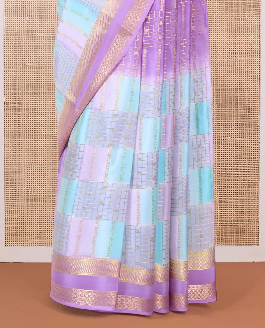 Multi-color dyed with zari design Mysore silk saree, contrast traditional zari border, and pallu of traditional zari designs