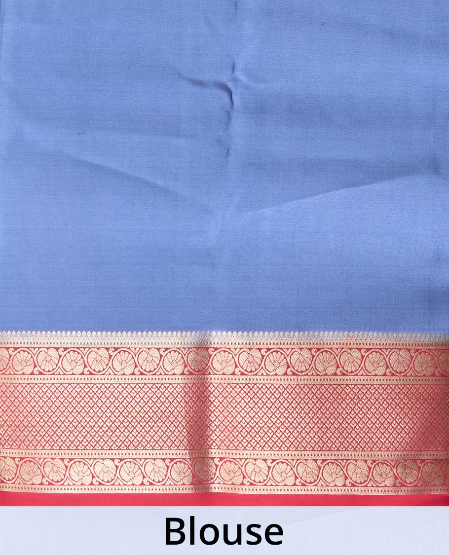 Red floral zari buttas Mysore silk saree, contrast traditional zari border and pallu of jaal designs