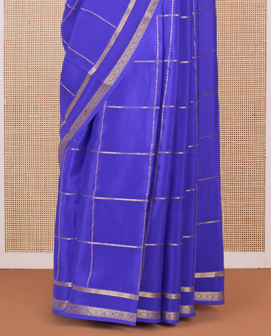 Blue checked Mysore silk saree, traditional zari rettai pettu border, and zari design pallu
