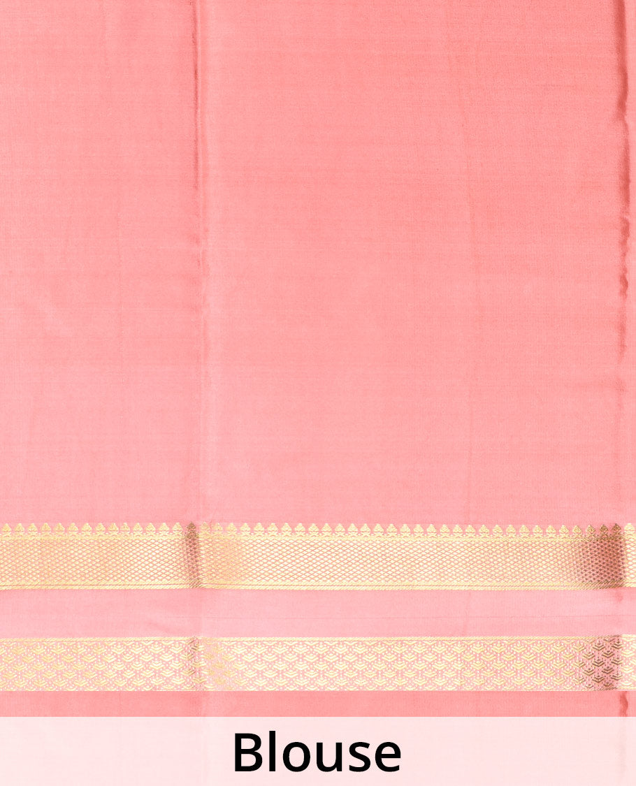 Multi-color abstract printed and zari design Mysore silk saree, contrast traditional zari border and pallu of traditional zari designs