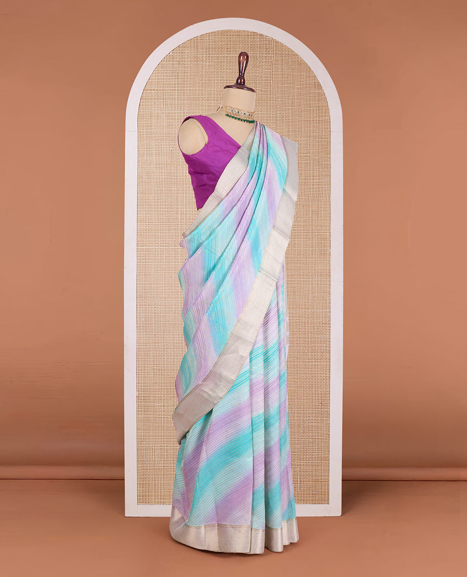 Multi-color leheriya-style striped Mysore silk saree, traditional zari border, and zari-rich jaal pallu
