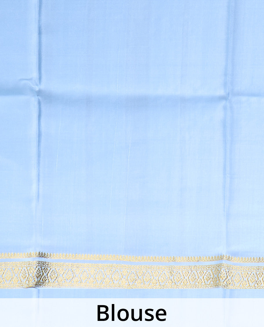 Blue zari buttas and checked Mysore silk saree, traditional zari design border, and zari design pallu