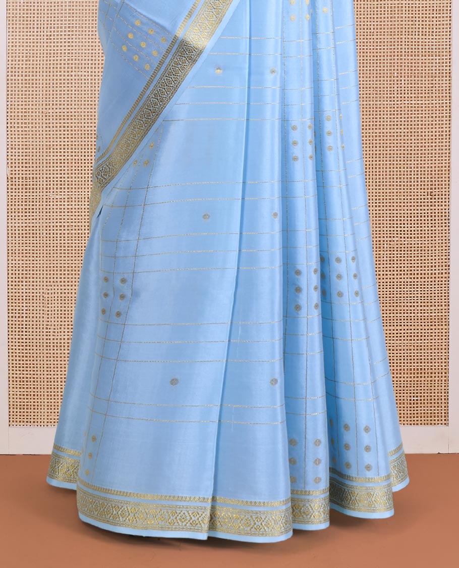 Blue zari buttas and checked Mysore silk saree, traditional zari design border, and zari design pallu