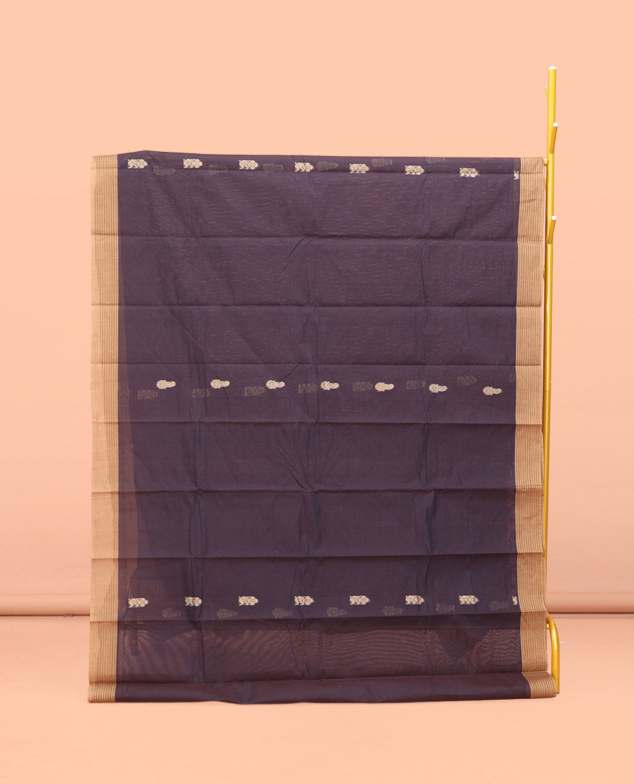 Brown Kanchi Cotton Saree, Ornamented with Buttas All Over Its Body, Complemented by Contrast Border, Paisley Design Pallu, and Paired with a Matching Blouse