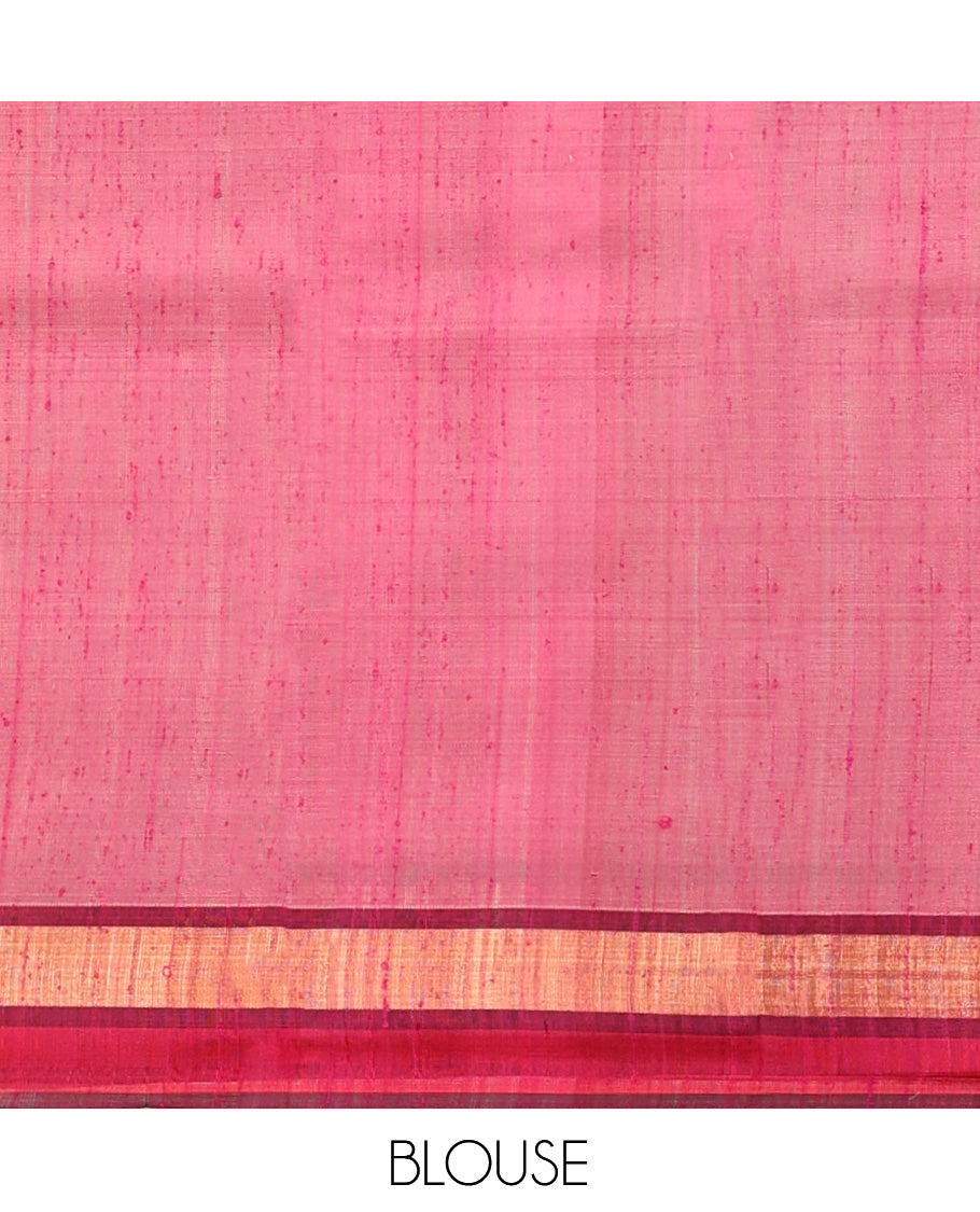 Lavender Dupion Silk Saree, Subtly Woven with Buttas, Complemented by Contrast Zari Border, Temple Pallu, and a Contrast Blouse