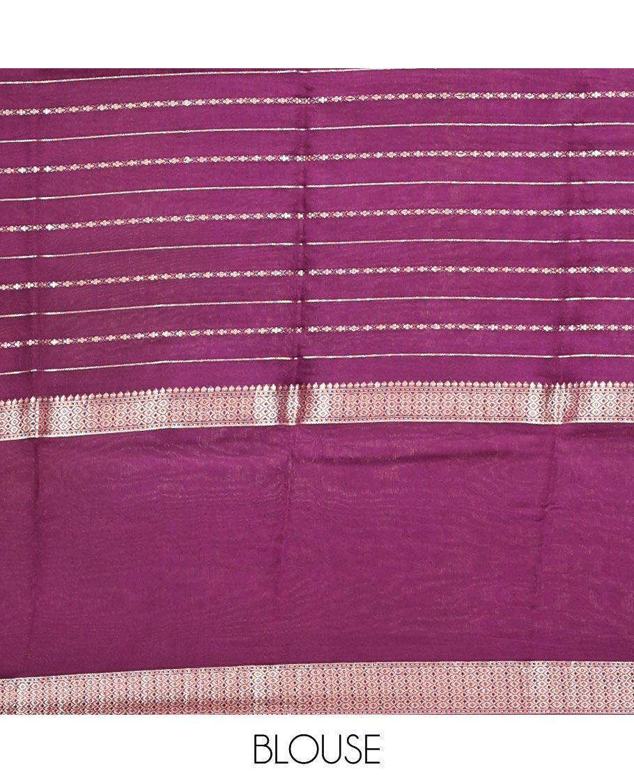 Pink Assam Silk Saree, Enthralled with Stripes, Complemented by a Contrast Traditional Border, Zari-Striped Pallu, and a Contrast Blouse