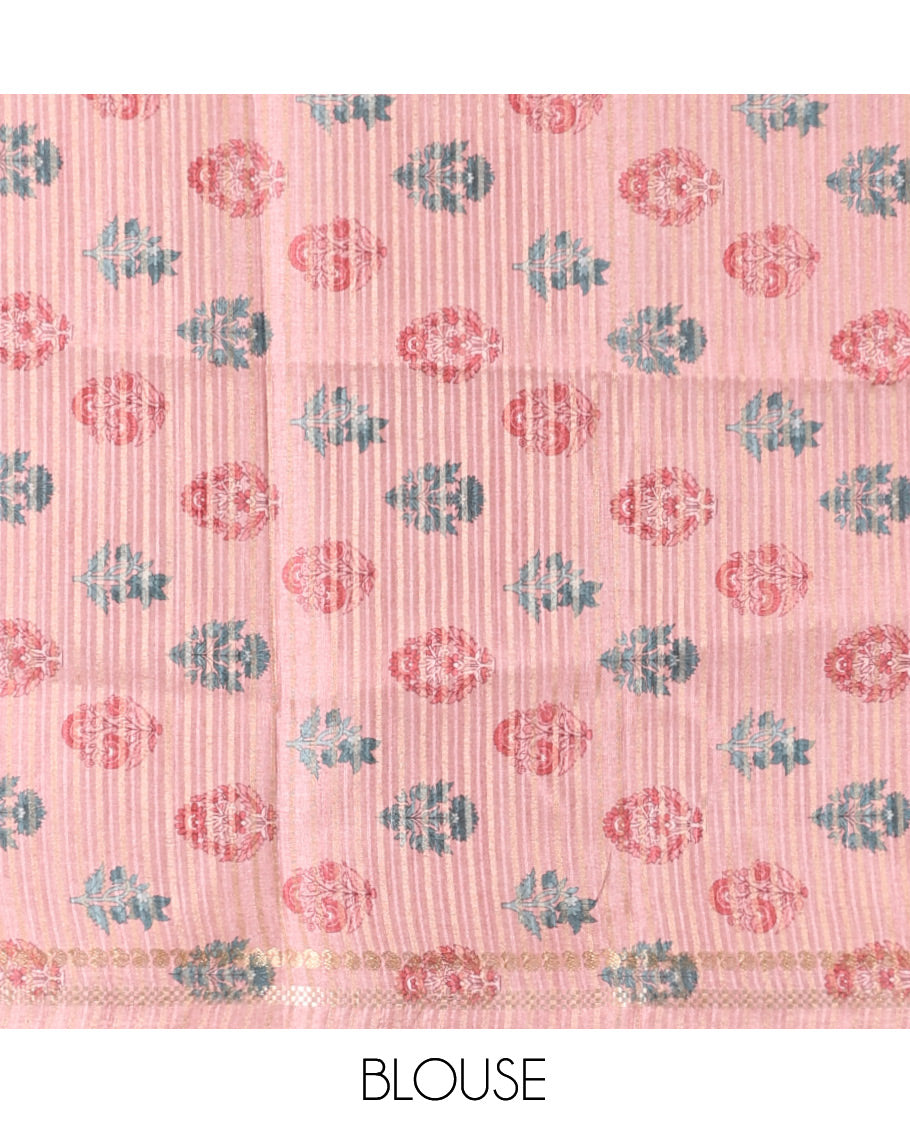 Onion Pink Fancy Tussar Saree With Polka Dots, Zari Border, Pallu, and Blouse