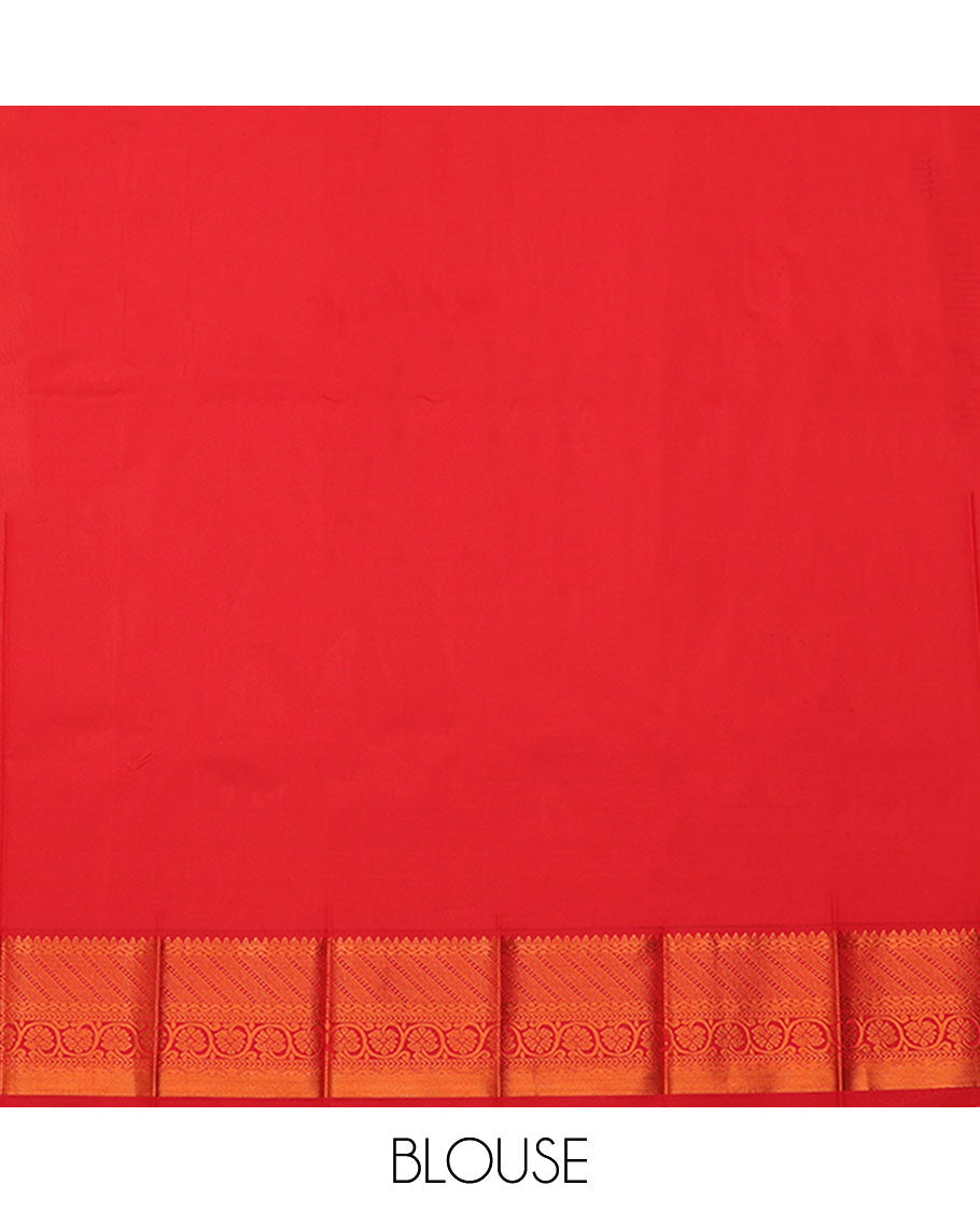 Red Budget Silk Saree, Detailed with Butta Enclosed Checks All Over Its Body, Highlighted by Traditional Design Border, Grand Pallu, and Paired with a Matching Blouse