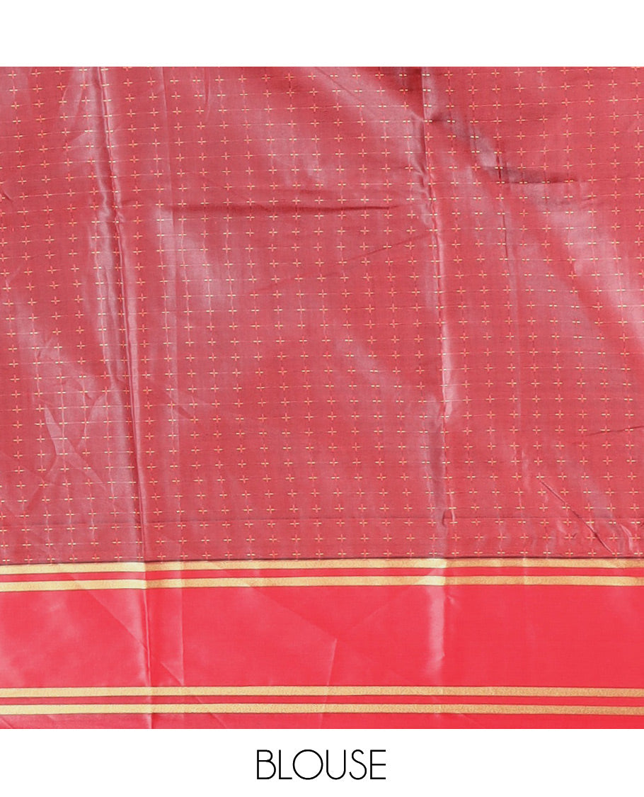 Bottle Green Semi-Soft Silk Saree Steeped with Plus-Shaped Buttas, Contrast Border, and a Matching Blouse