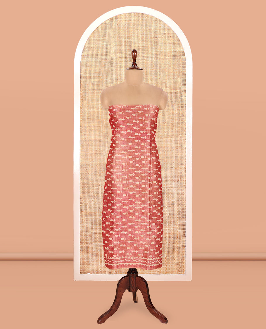 Light Maroon Semi-Silk Khadi Jute Material Chudidar Set