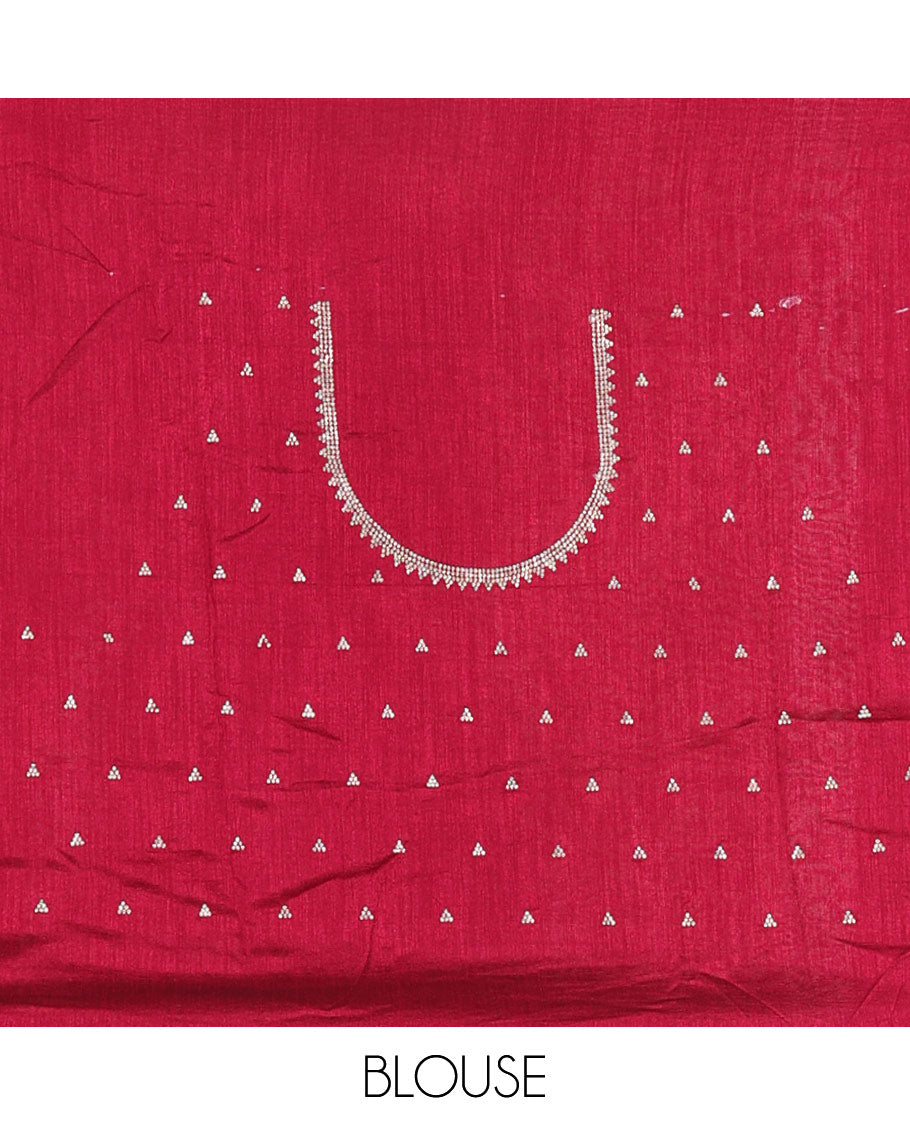 Purple Vitchitra Silk Saree Gleamed Up with Sequin-Style Foil Prints All Over Its Body, Jarkan Stone Work Border, and Paired with a Matching Jarkan Stone Work Blouse