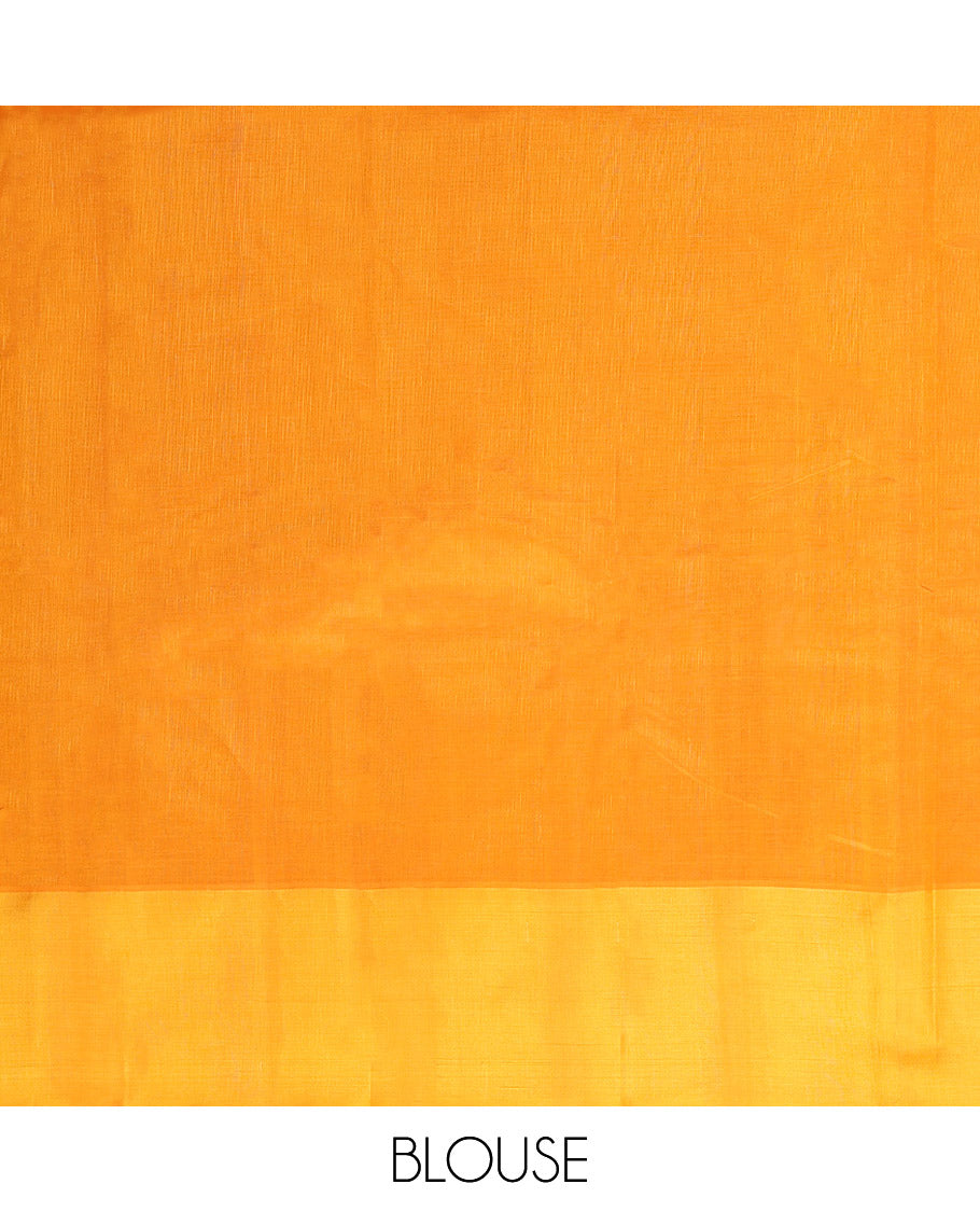 Brown Plain Kanchi Cotton Saree, Complemented by a Contrast Temple Border, Subtly Striped Pallu, and Paired with a Contrast Blouse