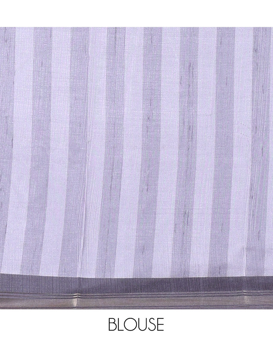 Pink Manipuri Silk Saree, Subtly Woven with Vertical Stripes All Over Its Body, Complemented by Contrast Zari Border, Sparsely Striped Pallu, and Paired with a Contrast Blouse