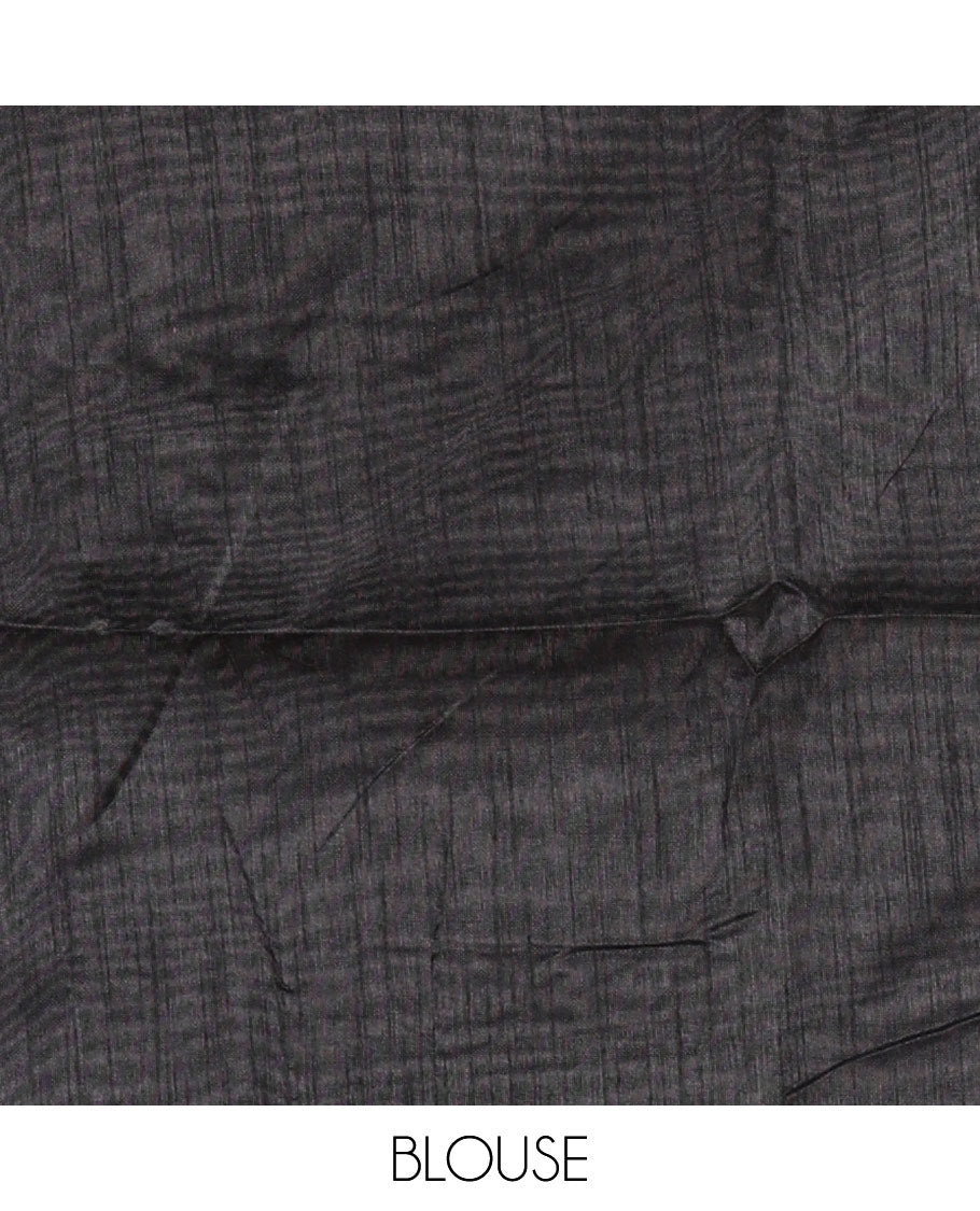 White and black sequins striped Linen cotton saree, contrast zari sequins striped border, striped pallu, and a contrast plain blouse