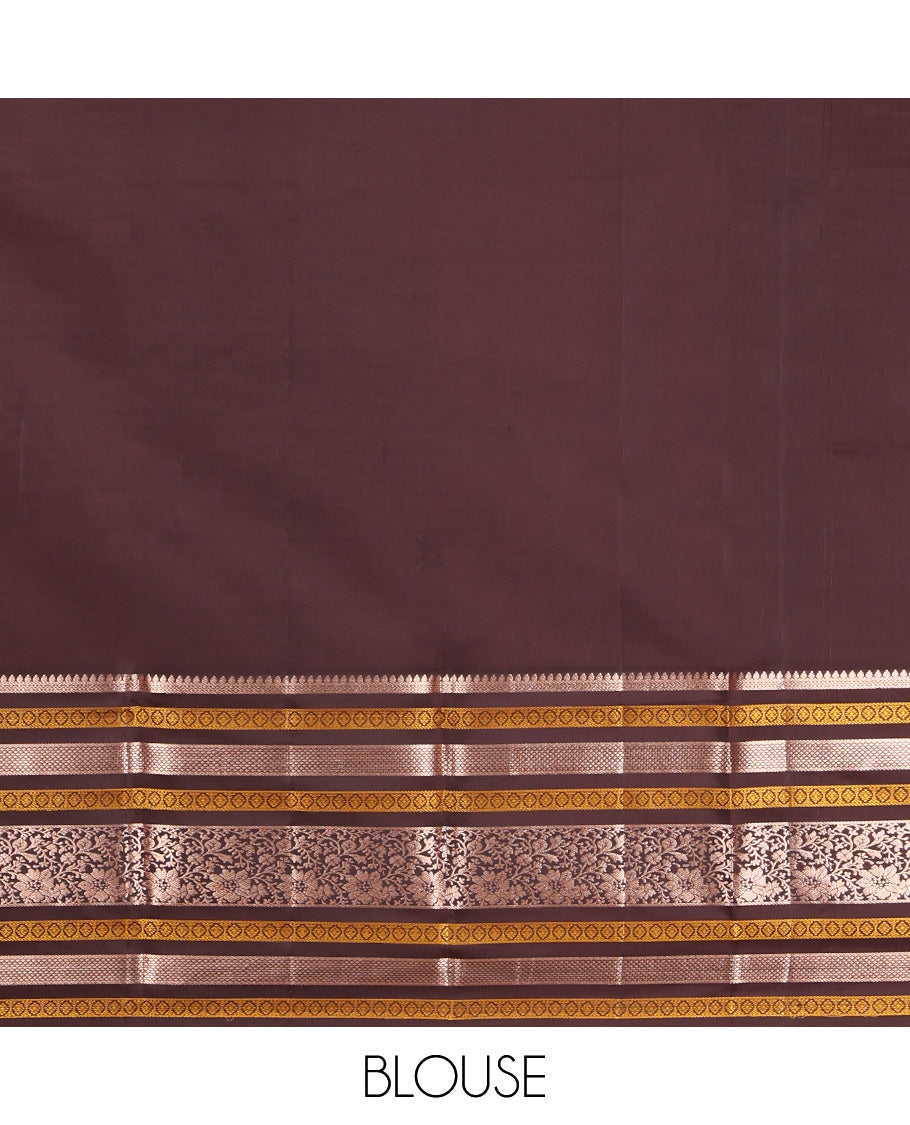 Orange Mayil-Chakram Buttas Vasundhara Lite Silk Mix Saree, Contrast Traditional Zari Border, and a Contrast Blouse