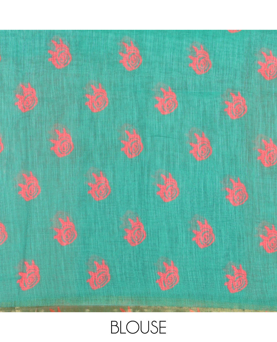 Borderless Pink Linen Cotton Saree, Beautified with Macro-Checked Design on Its Body, a Self-Pallu, and Paired with a Contrast-Printed Blouse