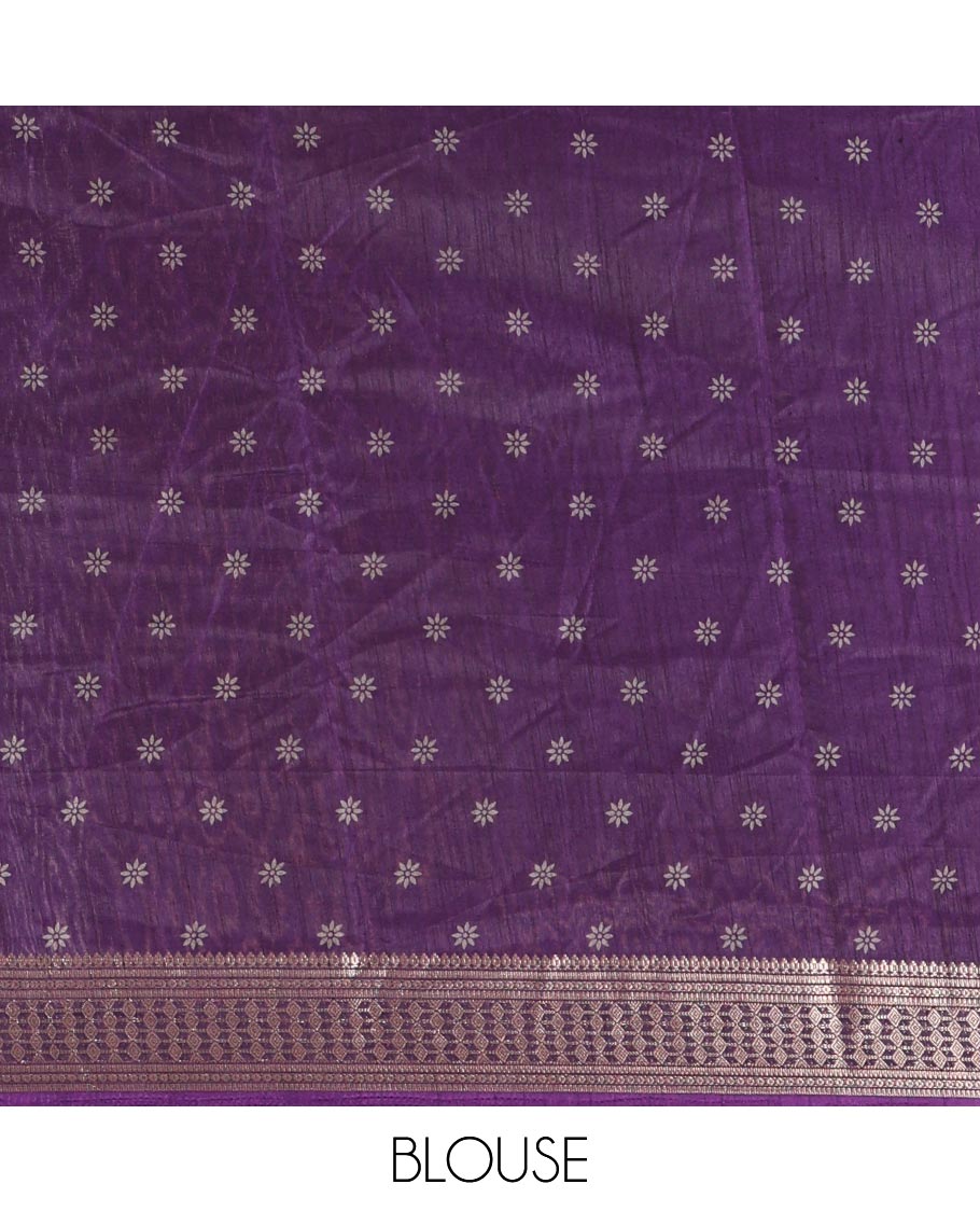 Violet Dola Silk Saree, Subtly Sparkled with Chevron Stripes on Its Body, Highlighted by Traditional Zari Design Border, Intricately Designed Pallu, and Paired with a Matching Blouse