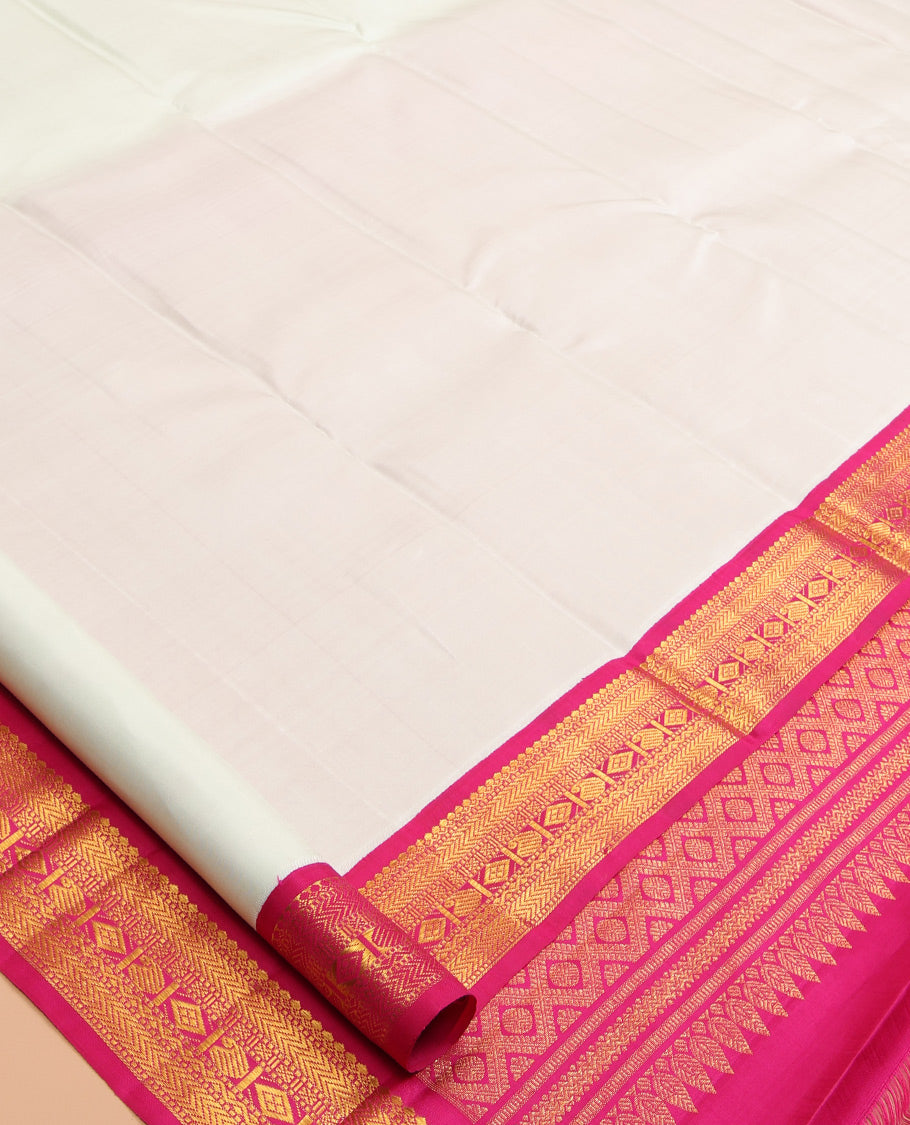 Cream Plain Kanchipuram Silk Saree