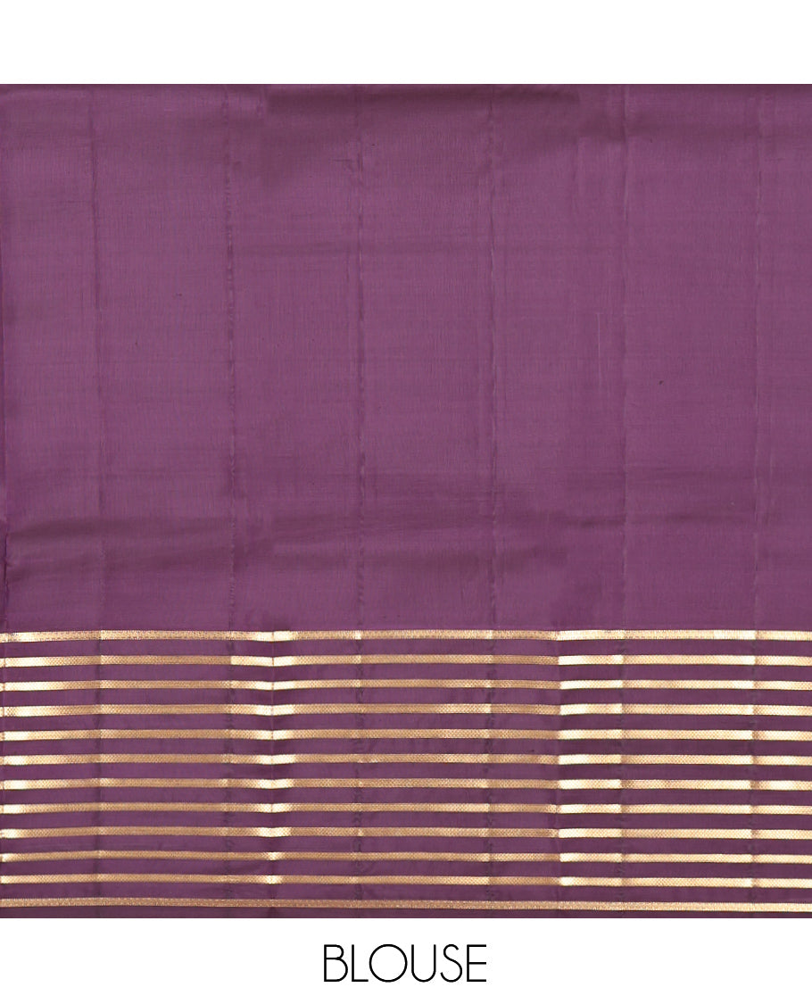 Light Purple Vasundhara Lite-Silk Mix Saree, Enthralled with Zari Buttas, Complemented by a Contrast Zari Striped Border, Grand Jaal Pallu, and a Contrast Blouse