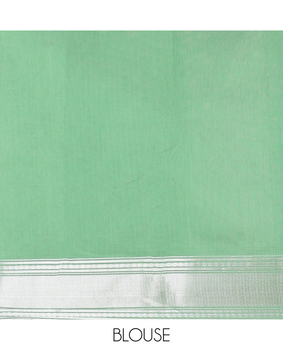 Green silver zari design silk cotton saree with double pad rudrashra border & rich pallu along with plain blouse