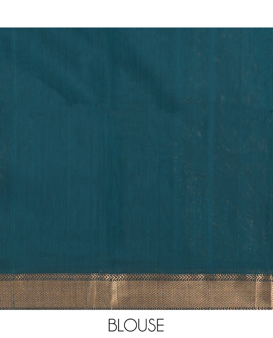 Blue Maheshwari Cotton Saree, Accentuated with Zari Design, Highlighted by a Traditional Zari Border, Gleaming Zari Woven Pallu, and a Matching Blouse