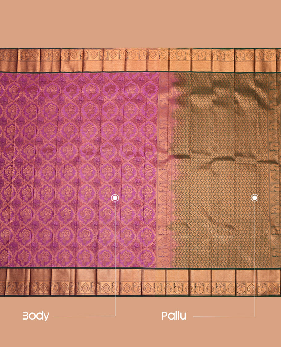 Magenta Budget Silk Saree, Finely Crafted with Jacquard, a Contrast Traditional Zari Border, Grand Pallu, and a Contrast Blouse