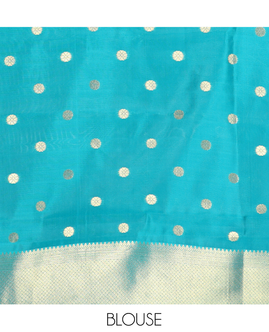 Rama Blue Semi-Silk Saree, Enriched with Jacquard Design, a Traditional Zari Border, Grand Pallu, and a Matching Blouse-Trisha-Inspired